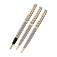 Scrikss 38 Saten Altın 3lü Dolma&Tükenmez&Versatil Kalem Seti