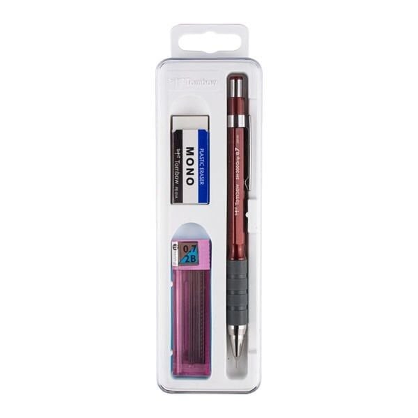 Tombow SH-300 Grip 0,7 mm Bordo Uç Silgi Kalem Seti