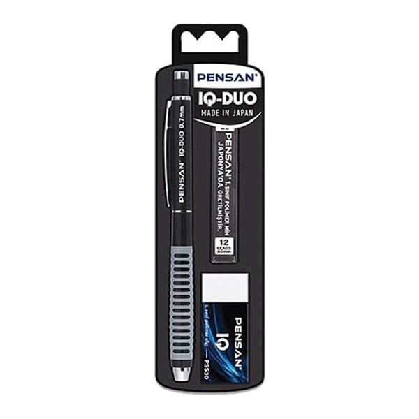 Pensan IQ-DUO 0,7 mm Silgili Siyah Versatil Kalem Seti