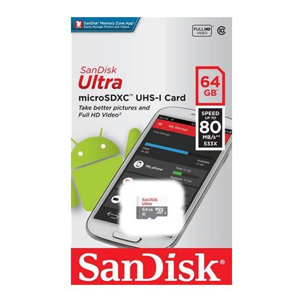Sandisk Sdsquns-064G 64 Gb 80 Mb/S Micro SD Kart