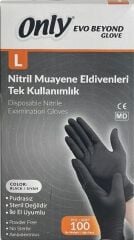 Only L 100 Lü Siyah Pudrasız Nitril Eldiven
