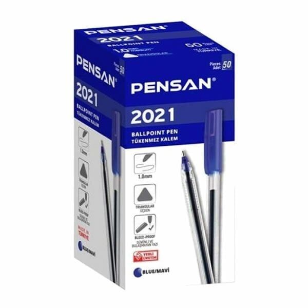 Pensan 2021 50 li Ügen Gövdeli Şeffaf Mavi Tükenmez Kalem