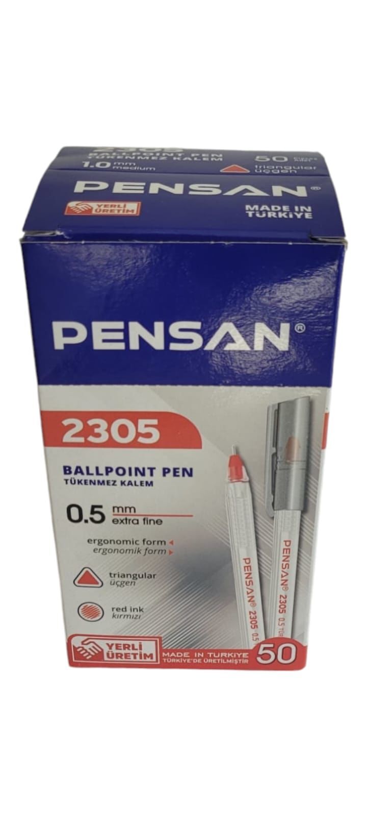 Pensan 2305 0.5mm 50li Üçgen Kırmızı Tükenmez Kalem