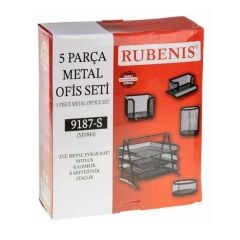 Rubenis 9187-S 5 Parça Siyah Metal Ofis Seti
