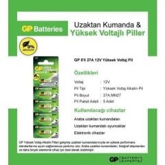 Gp 27A-C5 12V 5 li Alkalin İnce Çakmak Pili