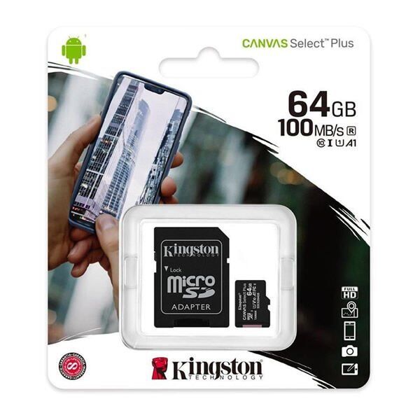 Kingston SDCS2 64GB microSDHC Canvas Select Plus 100R A1 C10 Micro SD Hafıza Kartı