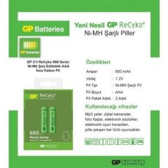 Gp 65AAAHCHP-BU2 650 Mah 2 li Şarj Edilir İnce Kalem Pil