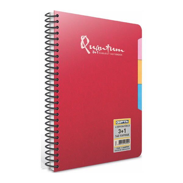 Gıpta Quantum 17x24 140 Yaprak Düz 4 Seperatörlü Spiralli Plastik Kapaklı Defter