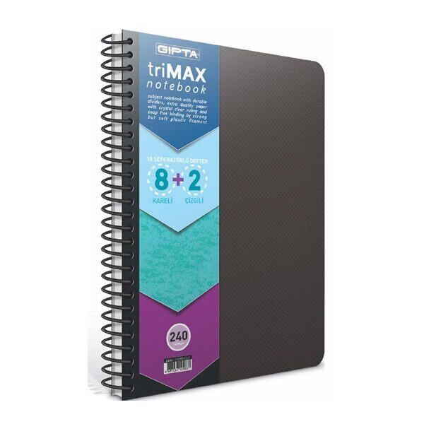 Gıpta Trimax A4 200 Yaprak 8+2 Seperatörlü Spiralli Plastik Kapaklı Defter