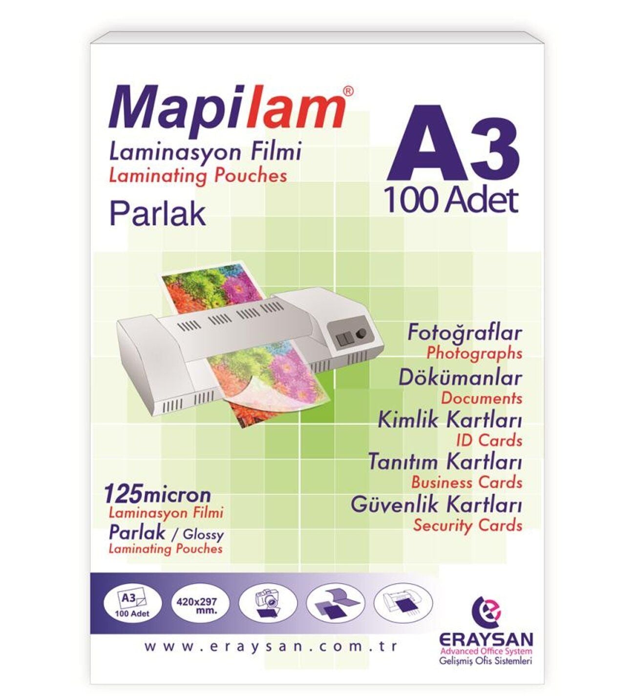 Mapılam 125 Mıc A3 100 Lü Parlak Polyester Laminasyon Filmi