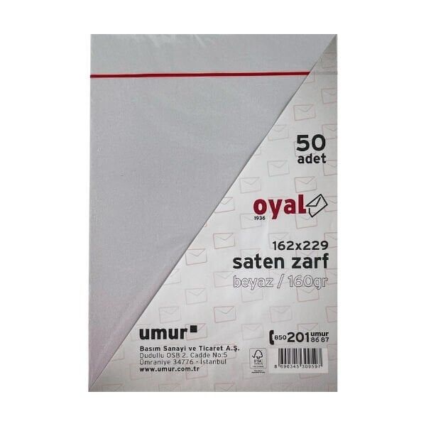 Oyal 08472 162 X 229 160 Gr 50'Lı Beyaz Saten Zarf