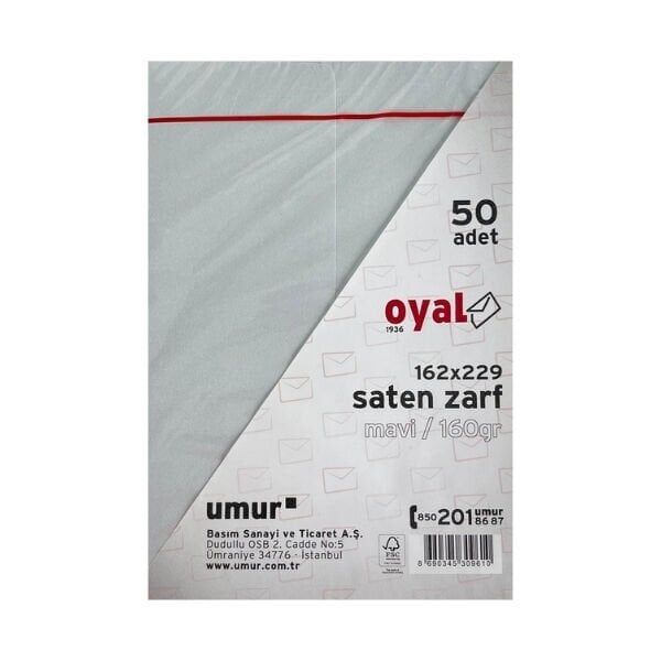 Oyal 08474 162 X 229 160 Gr 50'Lı Mavi Saten Zarf