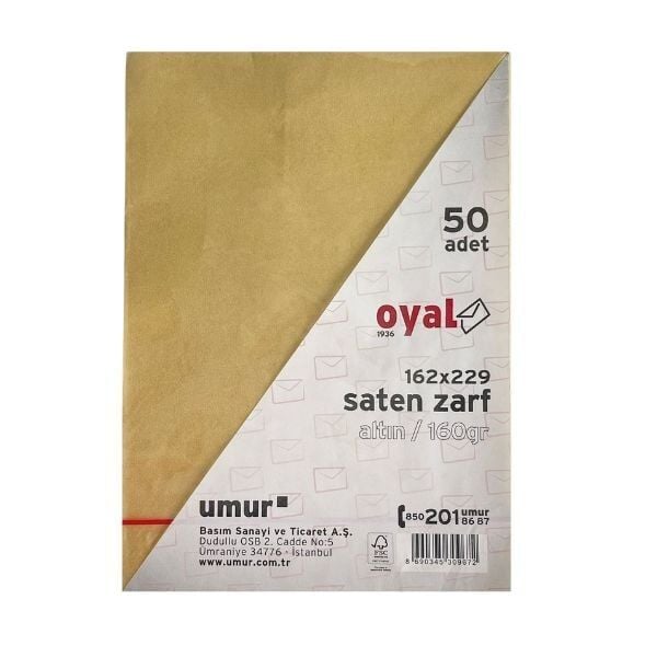 Oyal 08480 162 X 229 160 Gr 50'Lı Altın Saten Zarf