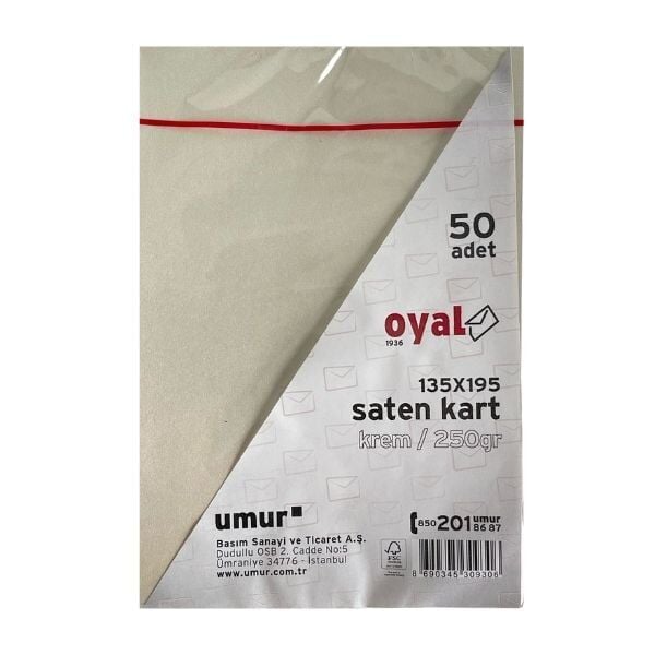 Oyal 08443 135 X 195 250 Gr 50'Lı Krem Saten Kart