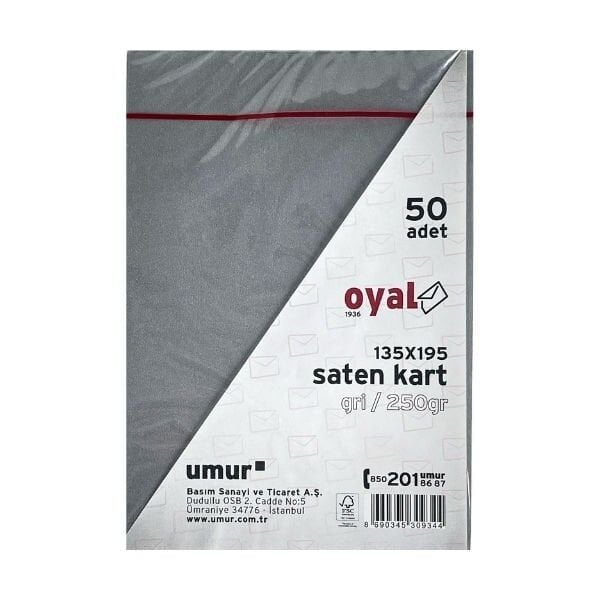 Oyal 08446 135 X 195 250 Gr 50'Lı Gri Saten Kart