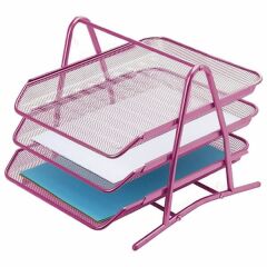 Inox 3899 3 lü File Pembe Metal Evrak Rafı